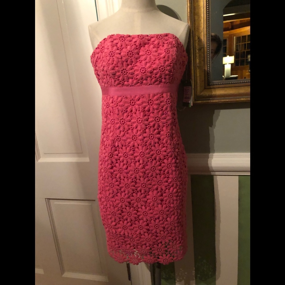 Strapless pink lace dress